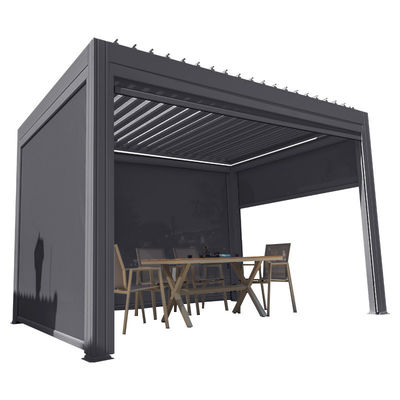 Outdoor Courtyard Four Corner Pavilion with Electric Louver Turning and Aluminium Alloy Frame